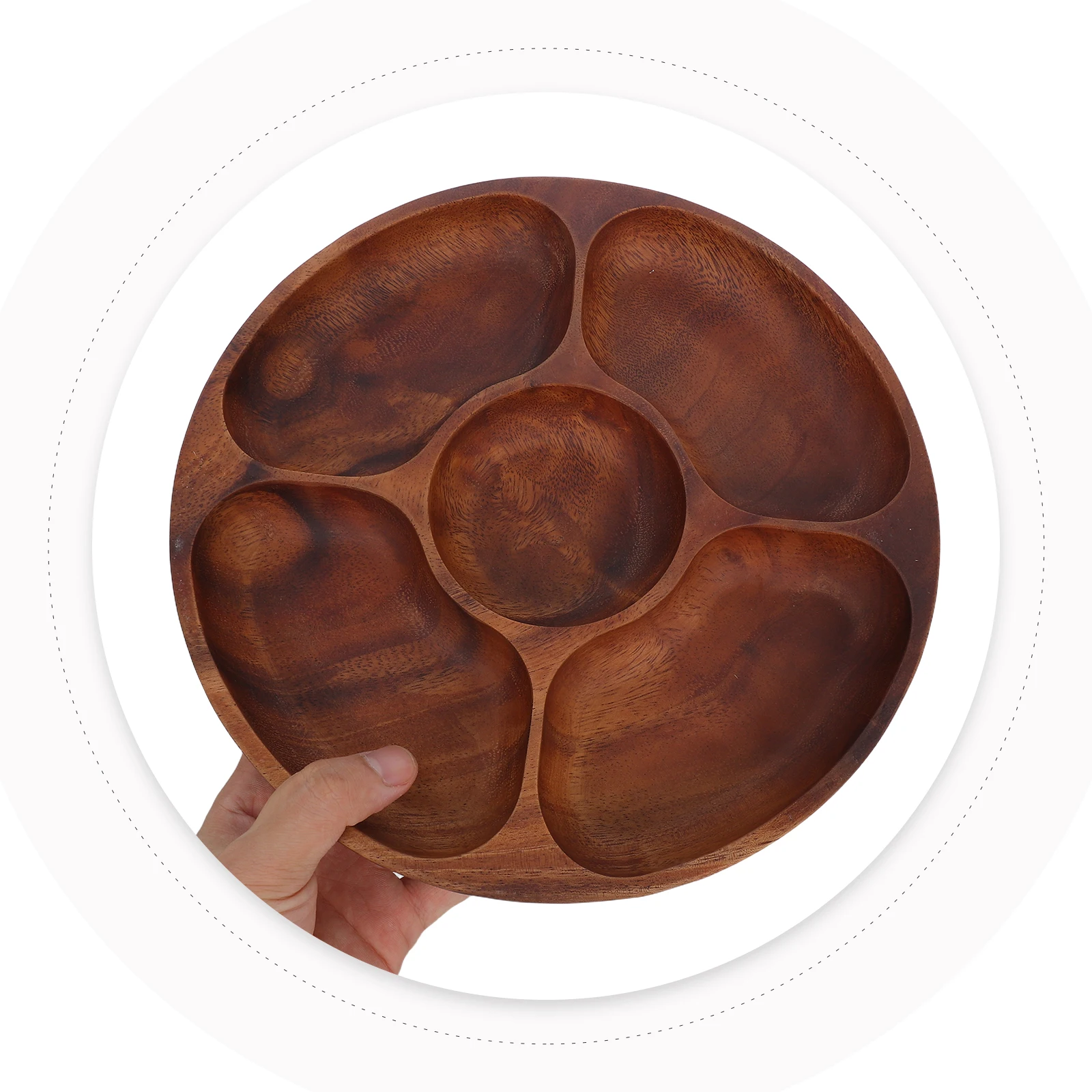 

Dried Fruit Plate Round Wood Party Snack Appetizer Serving Tray Divided Five Compartments Acacia Wood Elegant Grain Patterns