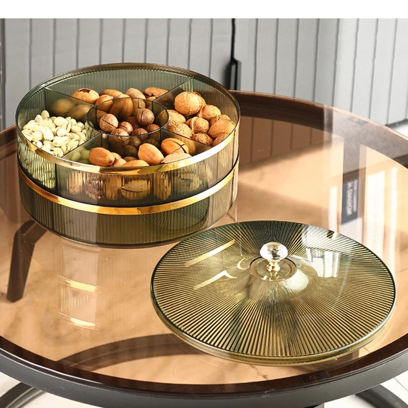 Plastic Fruit Plate Snack Platter Round Dried Nut Storage Box Modern Home Desktop with Lid Candy Boxes Tray