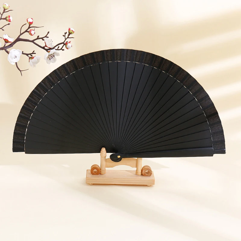 Vintage Chinese Style Hand Held Folding Fan Pure Color Wood Fan Dance Performance Custom Props Wedding Party Home Decor Crafts