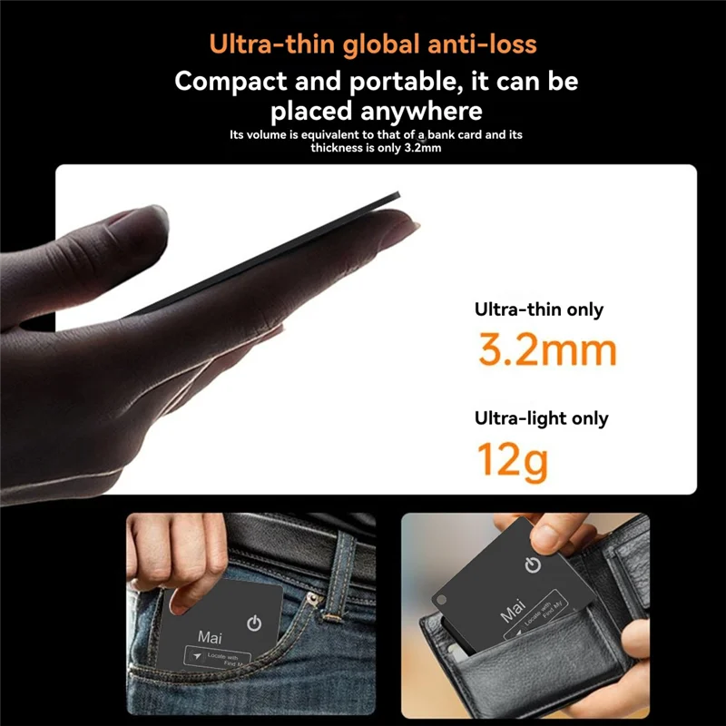 A24U Mini Wallet Tracker Card شحن لاسلكي تتبع الموقع العلامة الذكية العمل مع Find My Gps Locator