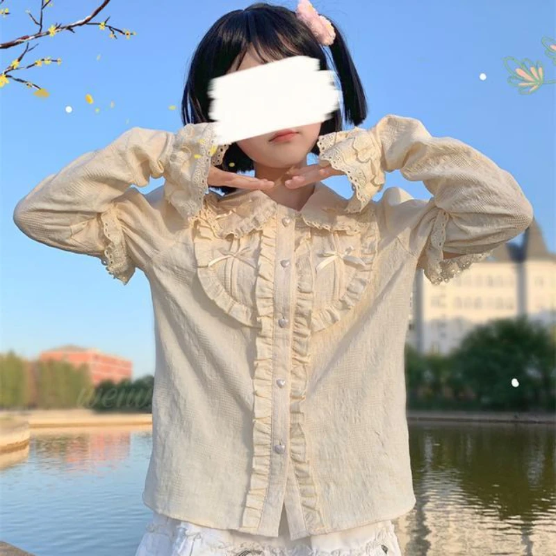 

Coalfell {Spot}~Japanese Lolita Lolita Underwear Doll Collar Wood Ears Long Sleeve Shirt Top Winter