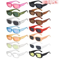 14 Uds. Gafas de sol rectangulares pequeñas para mujer, gafas de sol cuadradas de diseñador de marca Vintage, gafas femeninas antideslumbrantes UV400