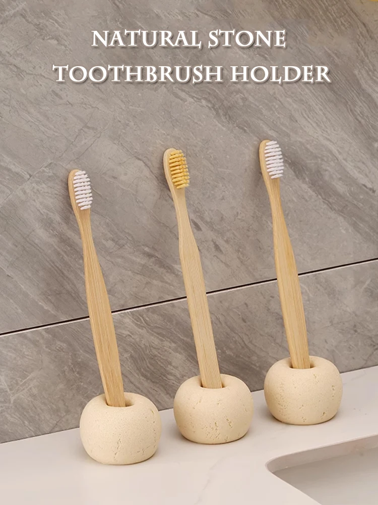 

AhunderJiaz Beige Natural Marble Mini Toothbrush Holder Children's Toothbrush Base Organizer Home Bathroom Decorative Ornament