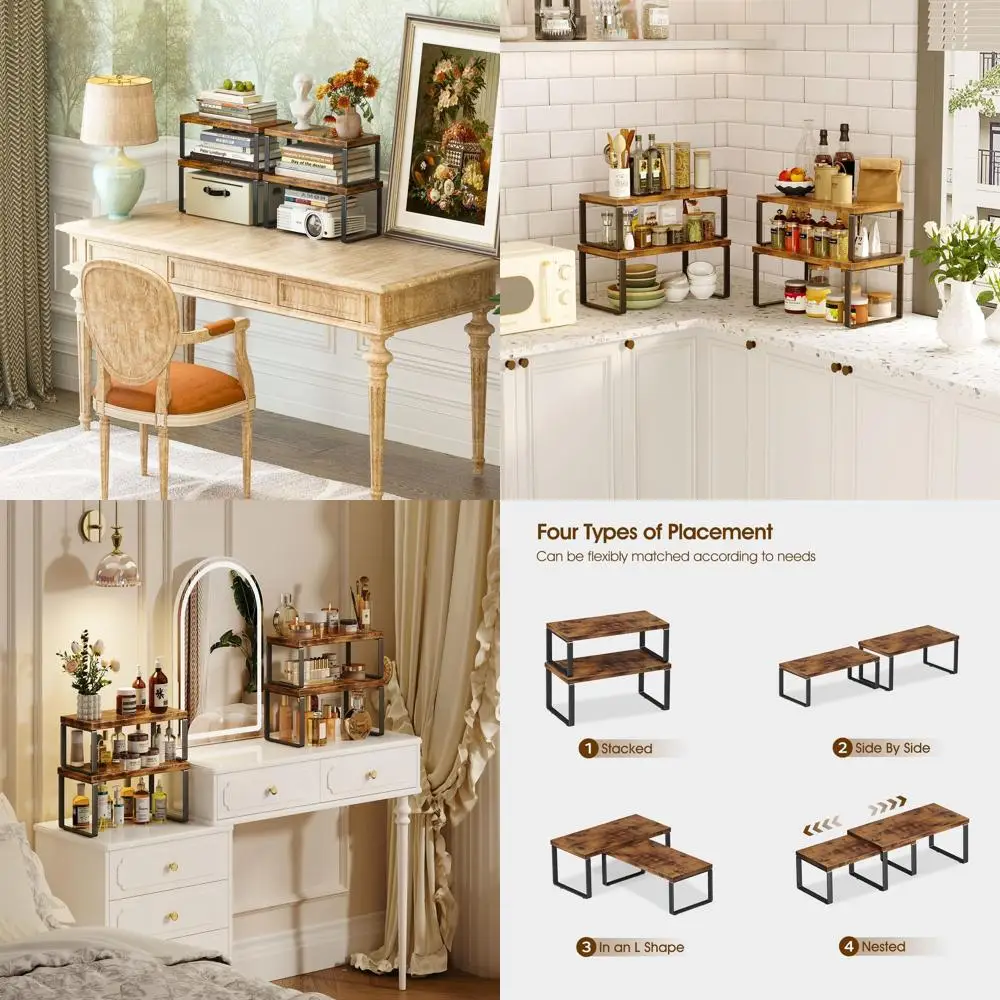 

Штабелируемый органайзер для кухонных полок из 4 предметов, ширина 15,75, расширяемая столешница для хранения специй, кладовой и шкафов