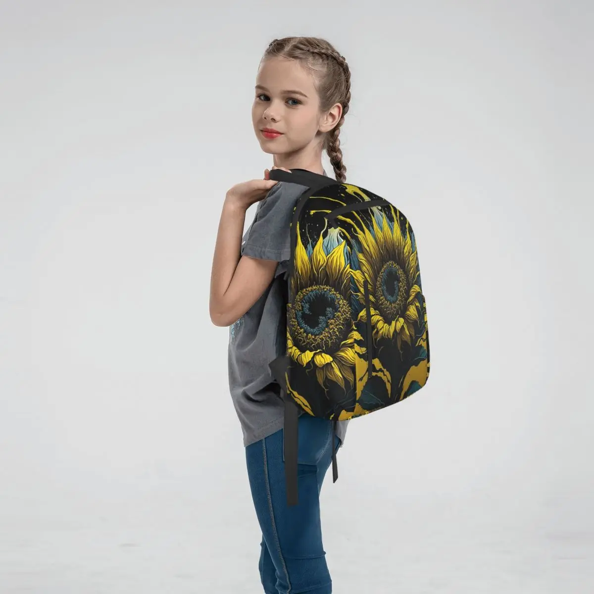 Vibrant Blue And Yellow Sunflower Backpack Daypack Boys Girls BookBag School Bag Shoulder Bags for Men Women