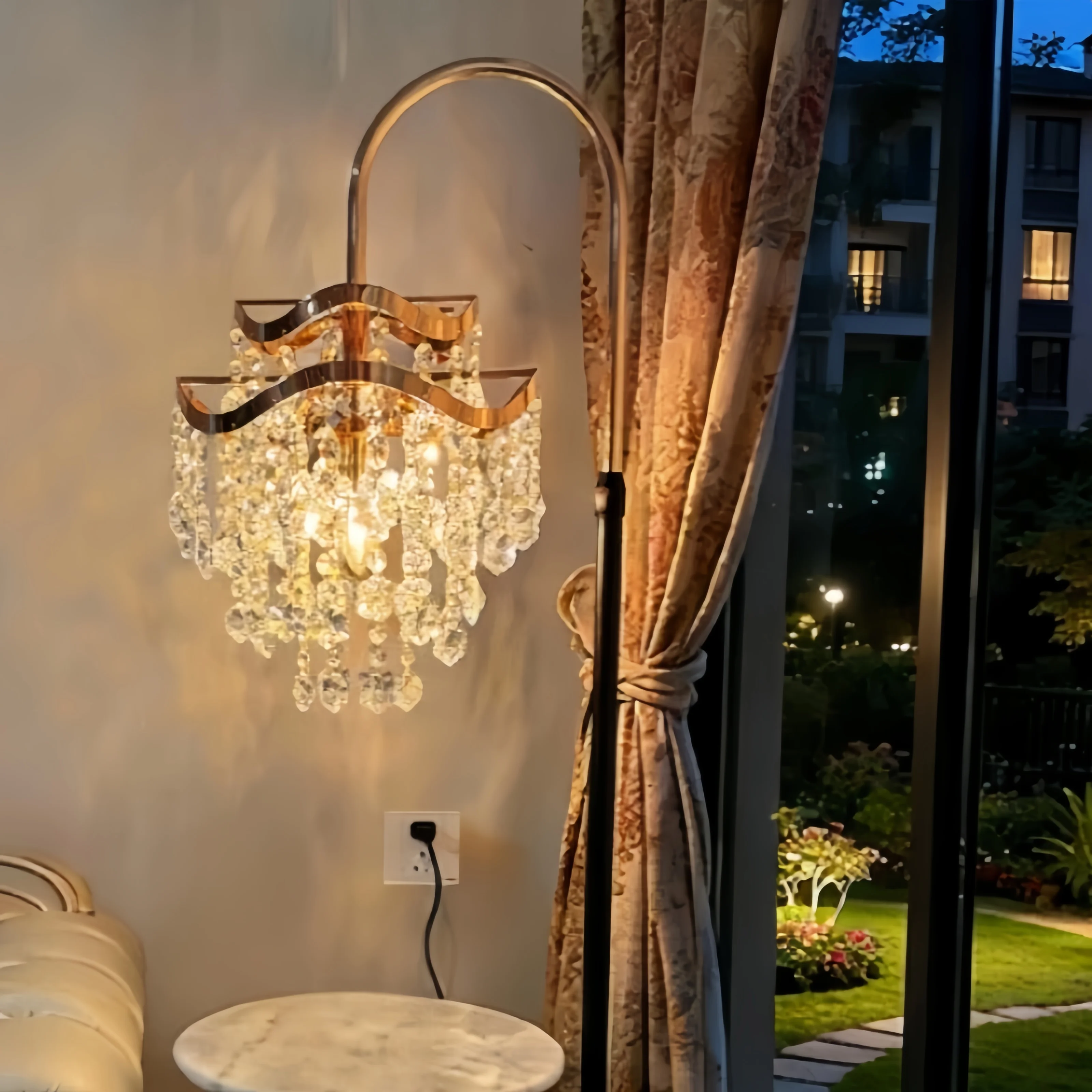 Living Room Luxury Crystal Floor Lamp French Retro Bedroom Bedside Lamp Marble Shelf Lamp LED Room Decoration With Glossy Lights
