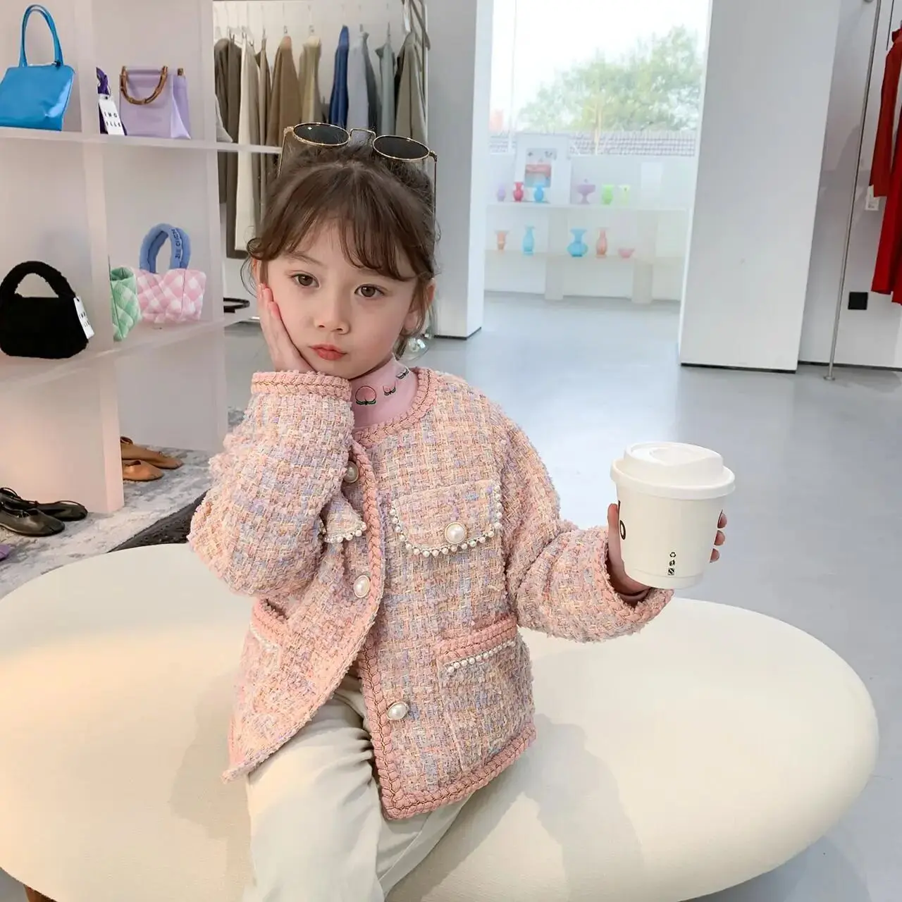 

Girl's Coat Spring and Autumn New Short Style Children's Sweet and Casual Cardigan Jacket
