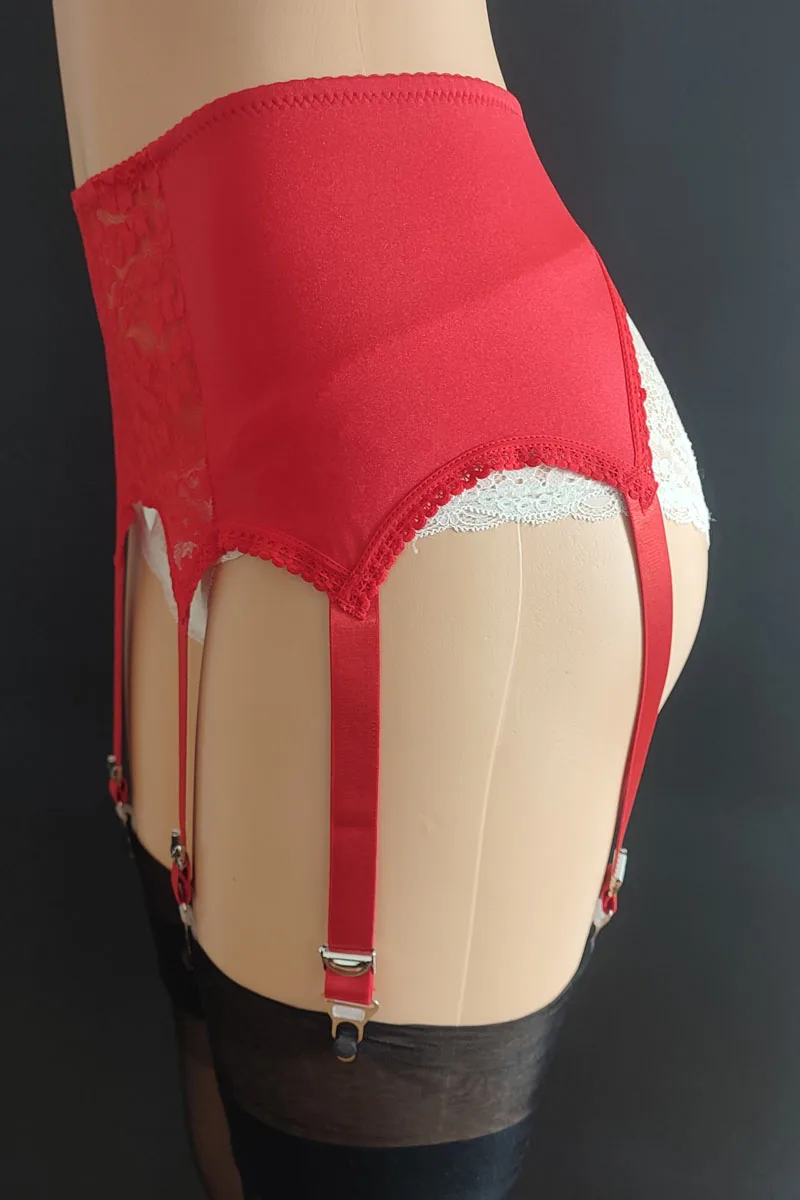 Women Vintage High Waist Garter Belt Flower Embroidery Hollowed Out Mesh Suspender Belt 6 Clips Garters for Thong Stocking S-3XL