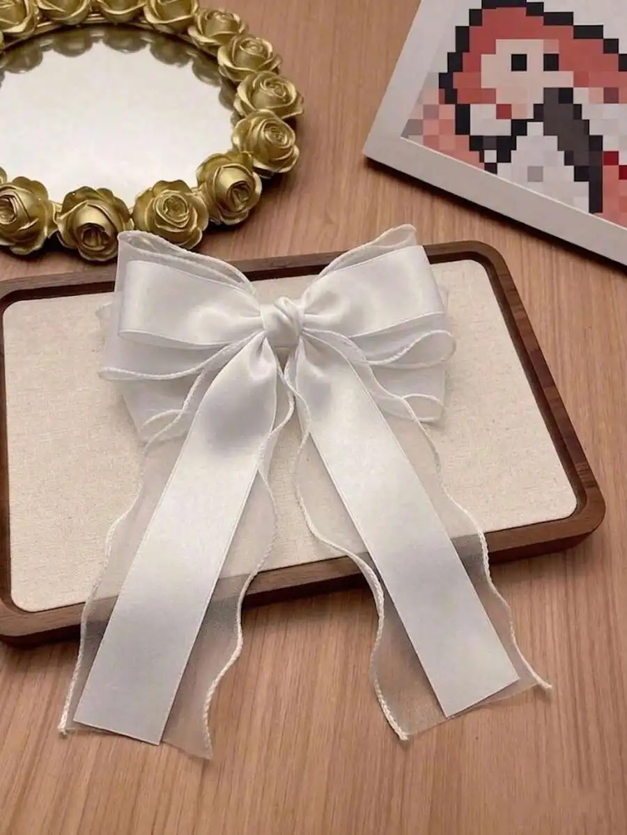 

Elegant White Satin Bow Hair Ribbon Accessory For Women