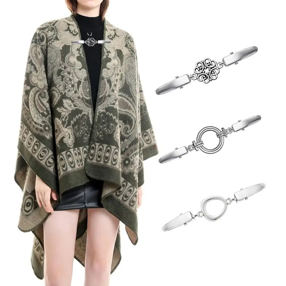 Retro Alloy Cardigan Clip Anti Slip Buckle Shawl Clip Geometric Cloak Buckle Women