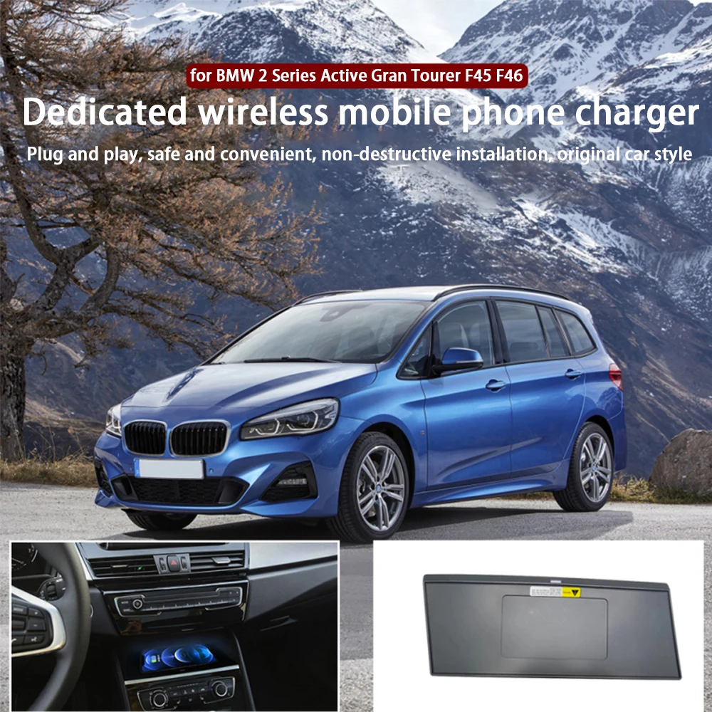 for BMW 2 Series Active Gran Tourer F45 F46 Center Console Storage Wireless Mobile Phone Charger QI 18W Magsafe Fast Charging