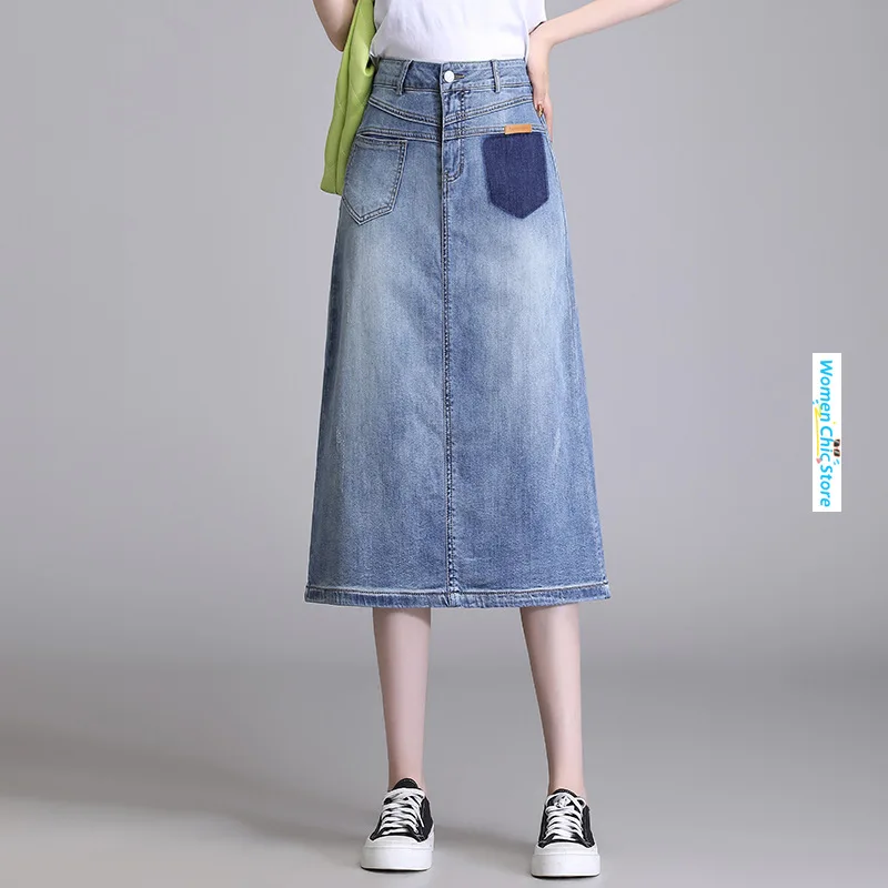 

Women Denim Skirt High Waist Split Elegant Slim Fit Casual A-line Midi Jean Skirt Office Lady S-3XL 2024 Summer 2371