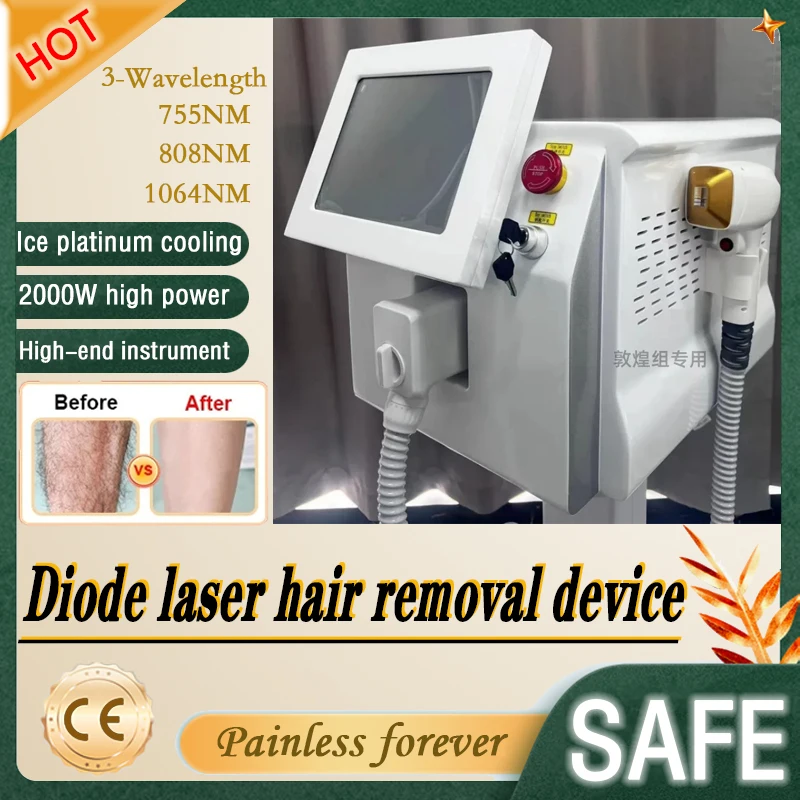 Diode Laser Hair Removal Device 3 Wavelengths Suitable For All Skin Colors Ice Platinum Cooling System Factory Wholesale Price