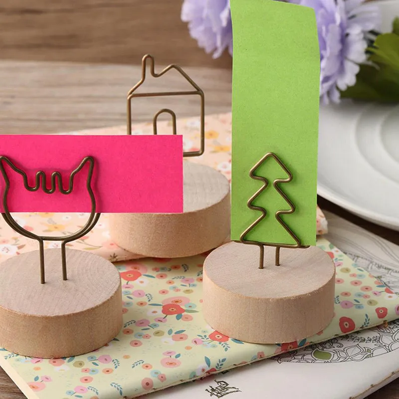 1PC Creative Round Wooden Note Picture Frame Clip Table Number Wedding Photo Holder Photo Clip Memo Name Card Pendant Holder