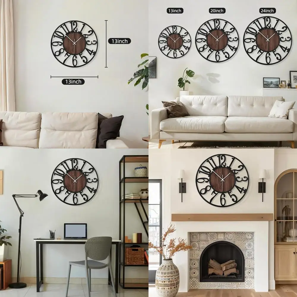 

Vintage 13 Silent Metal & Wood Wall Clock, Battery-Powered, for Home & Office Decor