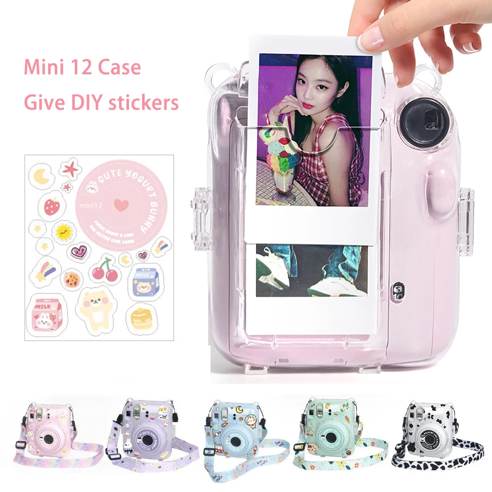 Camera bag For Fujifilm Instax Mini 12 camera case Transparent Photo Storage Protective Case Camera strap DIY Sticker Sets