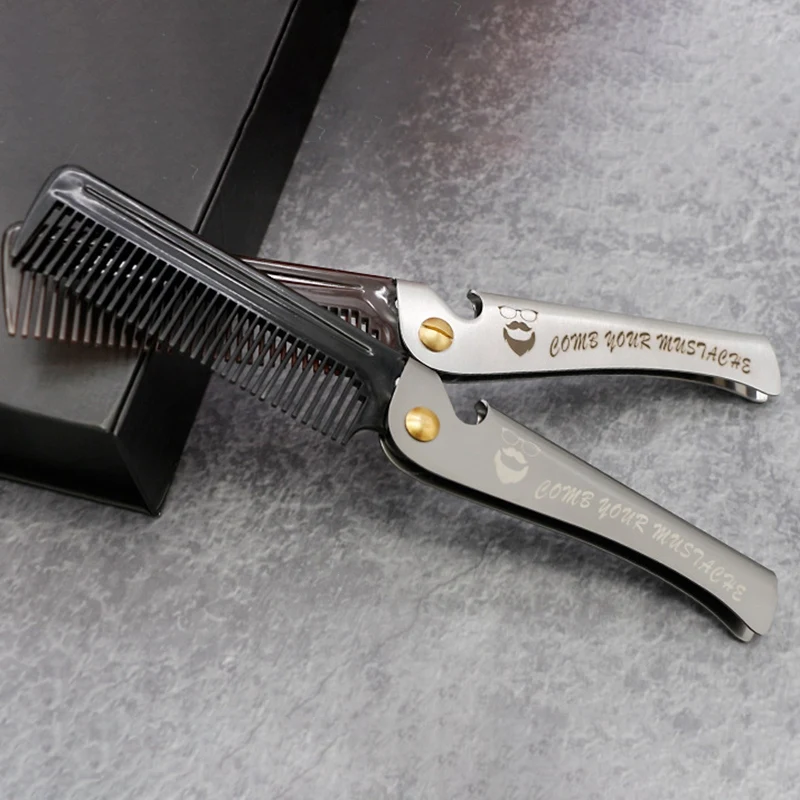 AEA9-1 Pcs Men Folding Pocket Comb PP Teeth Detangling Hair Beard Comb Metal Handle Foldable Combing Facial Mustache Comb