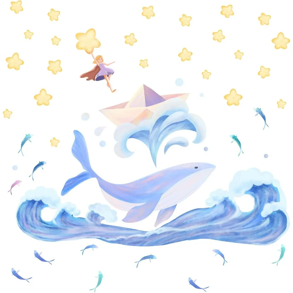 

Whale Pattern Wall Decals 45x15 Inch PVC Wall Stickers Mixed Color Wall Decals for Decorating The Living Room Office