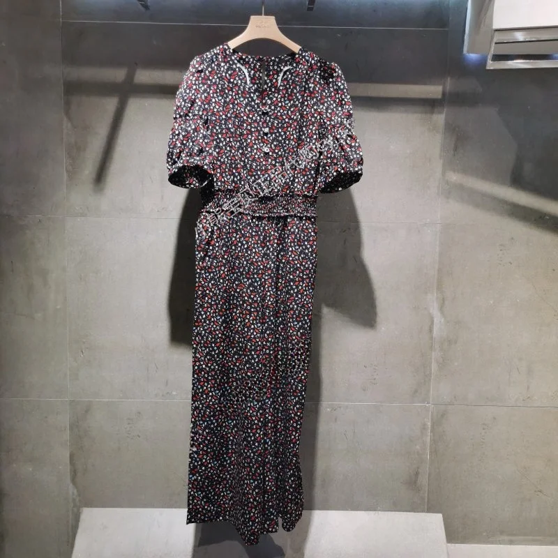 

Korean Sle Women's V-Ne Slim Fit Floral Print One-Piece Pants High Waist Wide Leg Casual Summer Faion Mind Brie