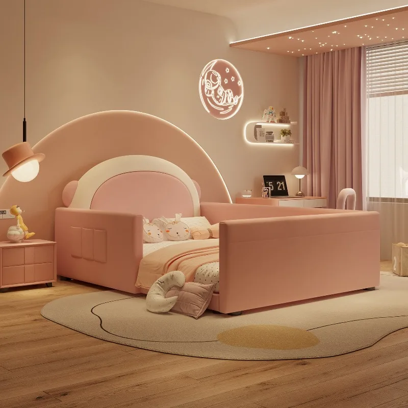 

Children Headboard Bedroom Beds 180x200cm Guardrail Kids Room Full Size Bed Frames Adults Parent Child Family Home Furniture