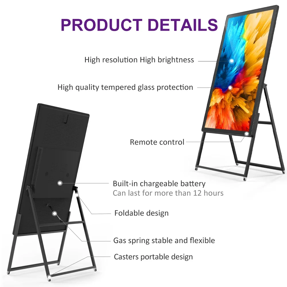 VETO رائجة البيع 43 49 55 بوصة شاشة LCD داخلية تعمل باللمس بالسعة المحمولة الإعلان الشاي لمتجر القهوة