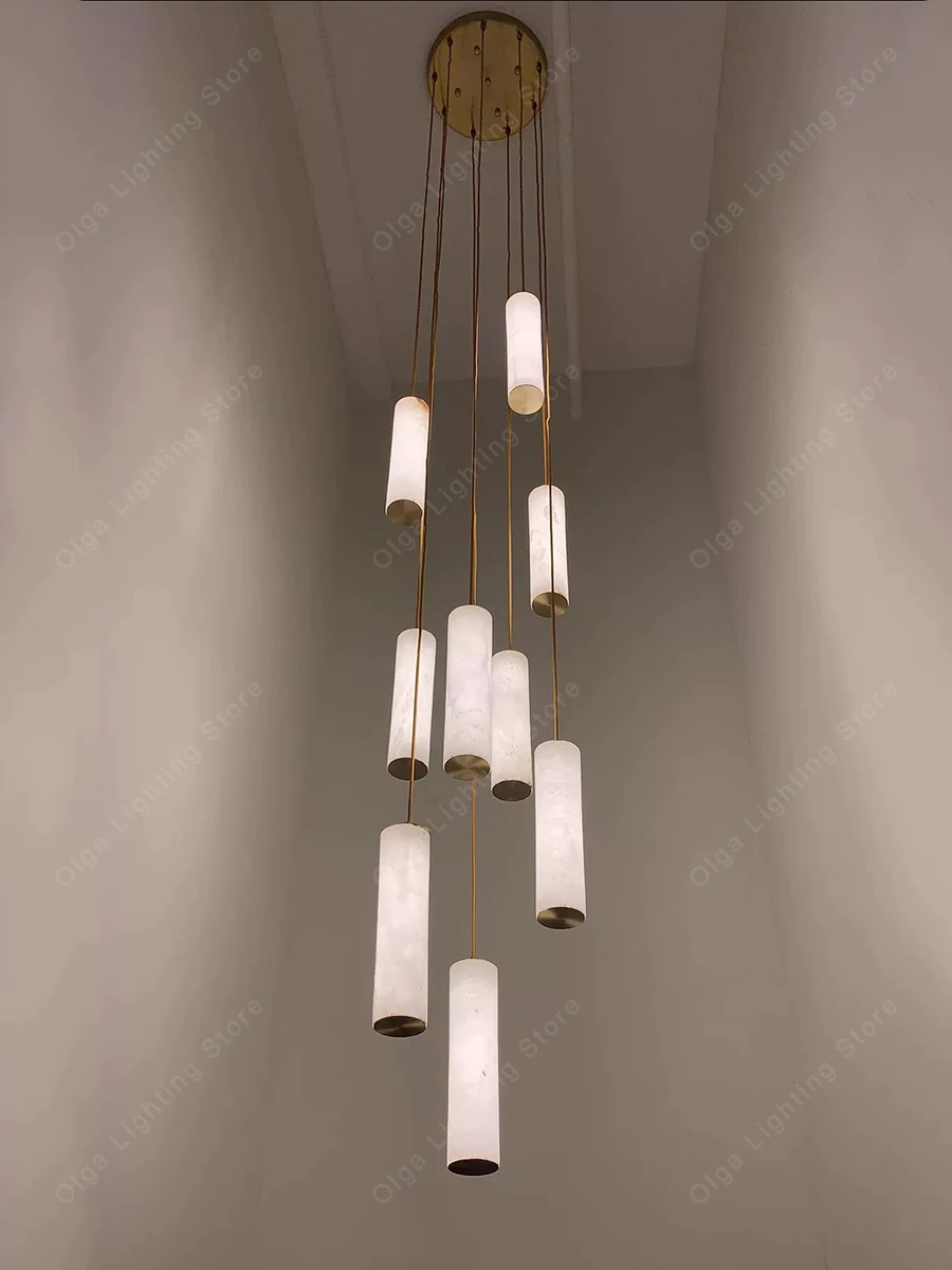Luxury Spanish Marble Chandeliers Led Dimmable Easy Installation Home Decor Villa Duplex Circular Staircase Decoration Hanglamp