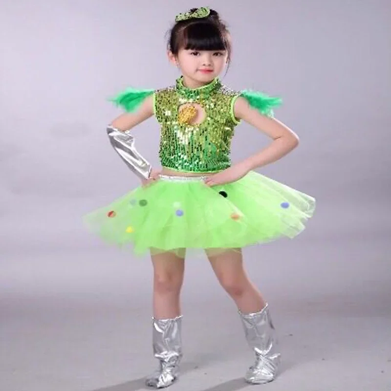 Kostium taniec jazzowy dla dzieci ubiór na przedstawienie z cekinami spódnica tiulowa poncho dla dzieci taniec nowoczesny ubiór na przedstawienie przedszkola