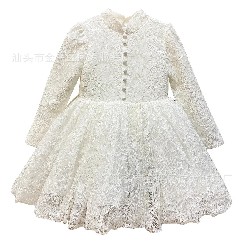 2024 New Summer Dress for Girls 1 to 6 Yrs Lace Cute Kid's Birthday Princess Dress Solid Elegant Wedding Party Dress