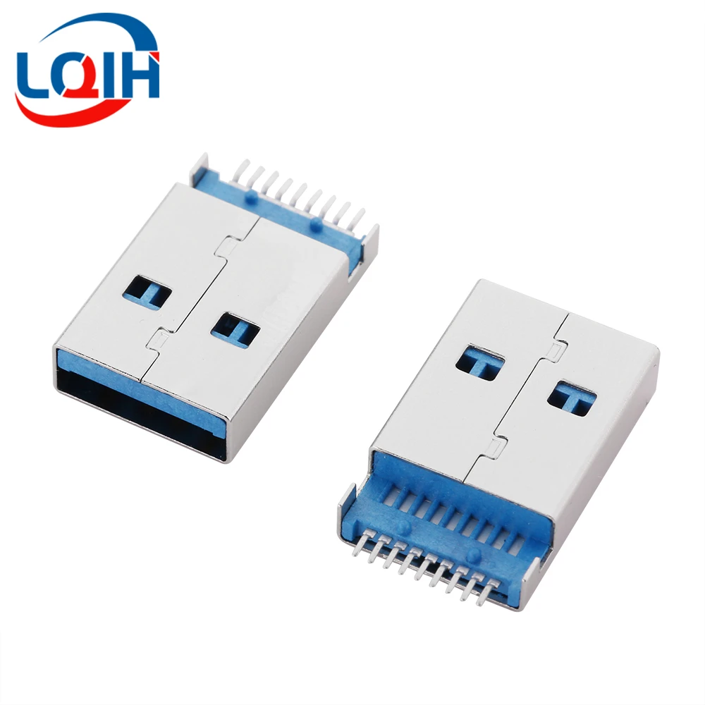 10PCS USB-A Male Plug Type A USB Male Connector 180 Degree Patch Pin SMT SMD USB AM Male 3.0 9PIN Socket