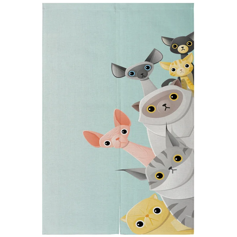 Nordic Cute Cat Door Curtains Kitchen Partition Linen Noren Bedroom Bathroom Decoration Curtains Cotton Linen Half Norens