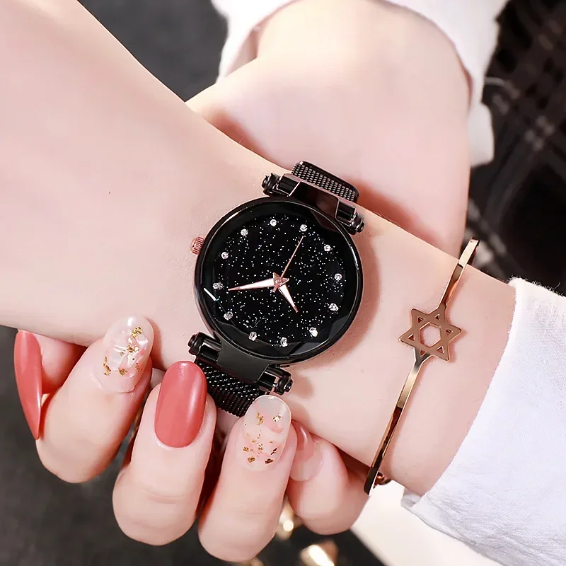 Women Fashion Starry Sky Watches Magnet Buckle Mesh Belt Diamond Quartz Watch Women Dress Clock Wristwatches Reloj Para Mujer