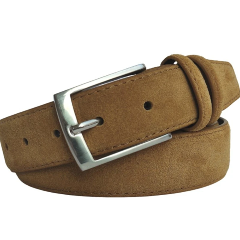 Sude Belt Cowskin vera pelle per uomo e donna con cinturino in tessuto Oxford fibbia ad ardiglione di lusso in vera pelle cinture grigio blu