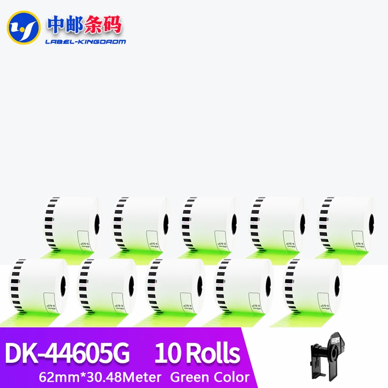 

10 Roll Compatible DK-44605 Green Color Label 62mm*30.48M Continuous for Brother Thermal Printer DK44605 DK-4605