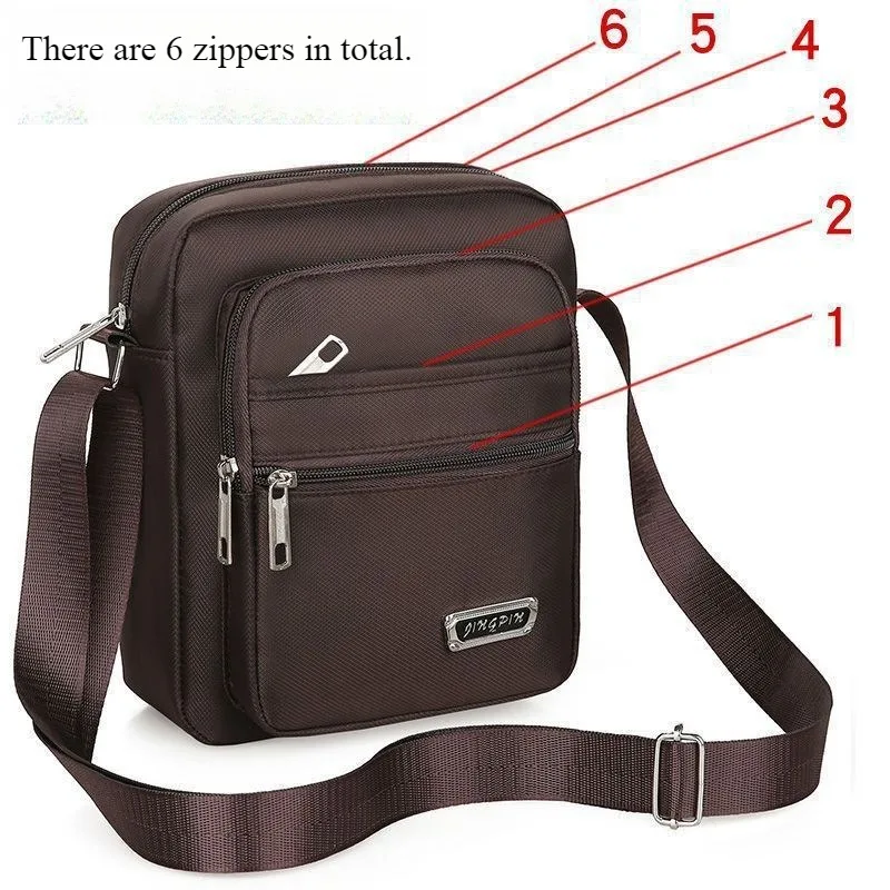 Men's Crossbody Bag, Waterproof and Wear-Resistant Coin Purse, Fashionable Multi-Zipper Backpack, Business Travel Shoulder Bag