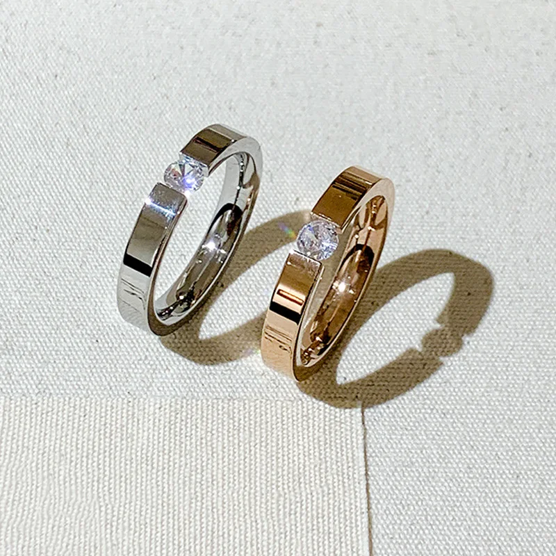 Edelstahl Ringe für Frauen Minimalistischen Silber Farbe Zirkon Ring Männer Mode, Verlobung, Hochzeit Schmuck Geschenke Anillos •л