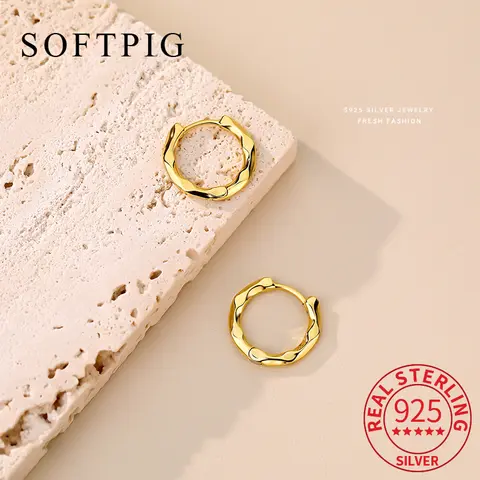 SOFTPIG Real 925 Sterling Silver Geometric 18K Round Mini Hoop Earrings for Women Trendy Fine Jewelry Minimalist Accessories