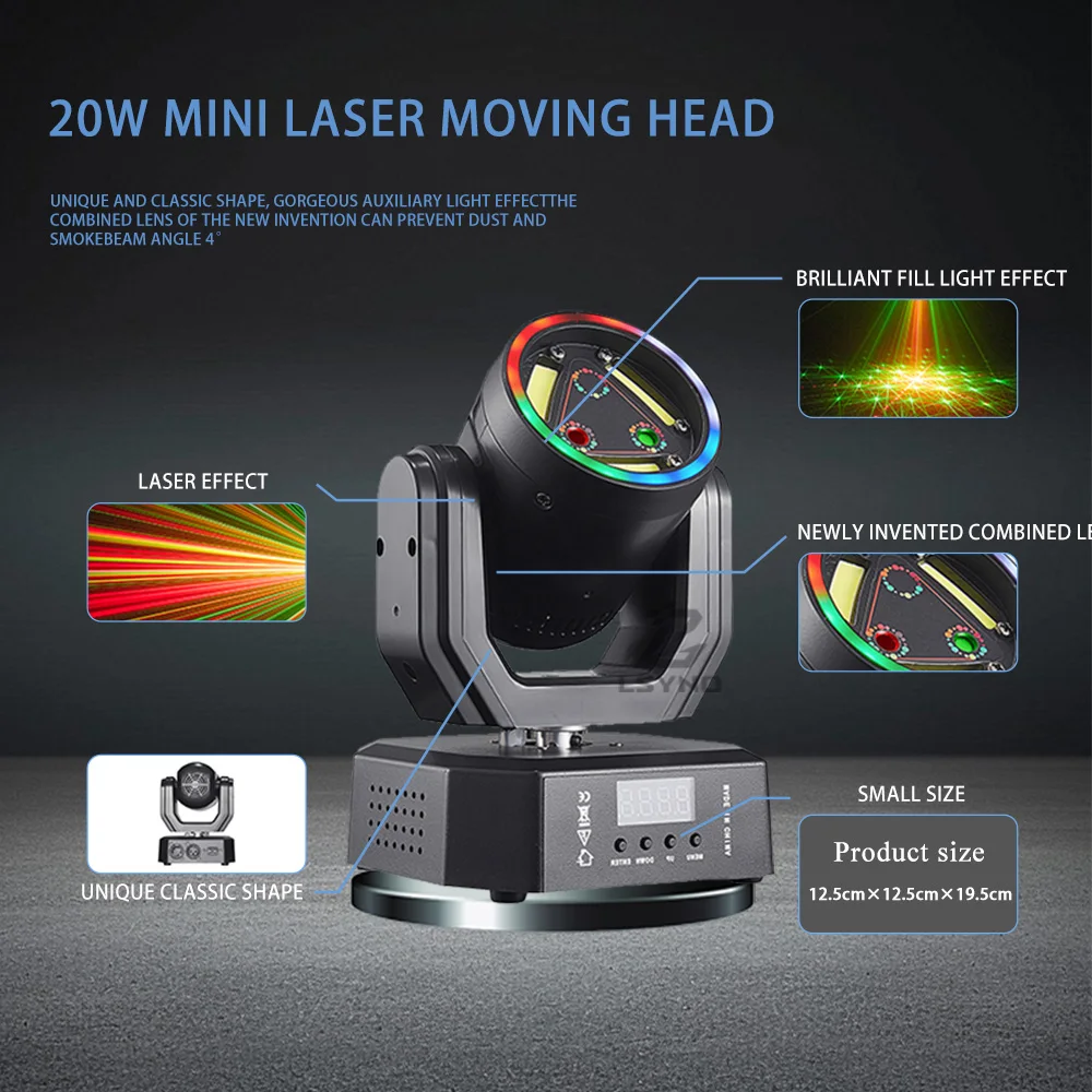 20W Mini DJ Laser Moving Head mit Fernbedienung, Disco-Partybeleuchtung, 3-in-1 Stroboskop-Bühneneffekt für Club, Zuhause, Events, Hochzeit, Feiertage