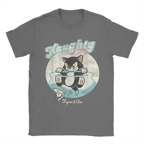 Camiseta Pinocho Naughty Kitty Figaro Cleo, Camiseta de algodón con cuello redondo para hombre, camiseta de manga corta con Logo Retro, ropa de talla grande