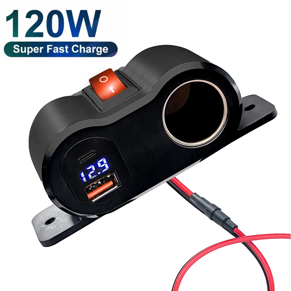 cigarette lighter voltmeter usb QC3.0 & PD3.0 USB Outlet Cigarette Lighter Socket Splitter with Voltmeter  Car Charger Power Adapter for Car Marine Truck 12V-24V