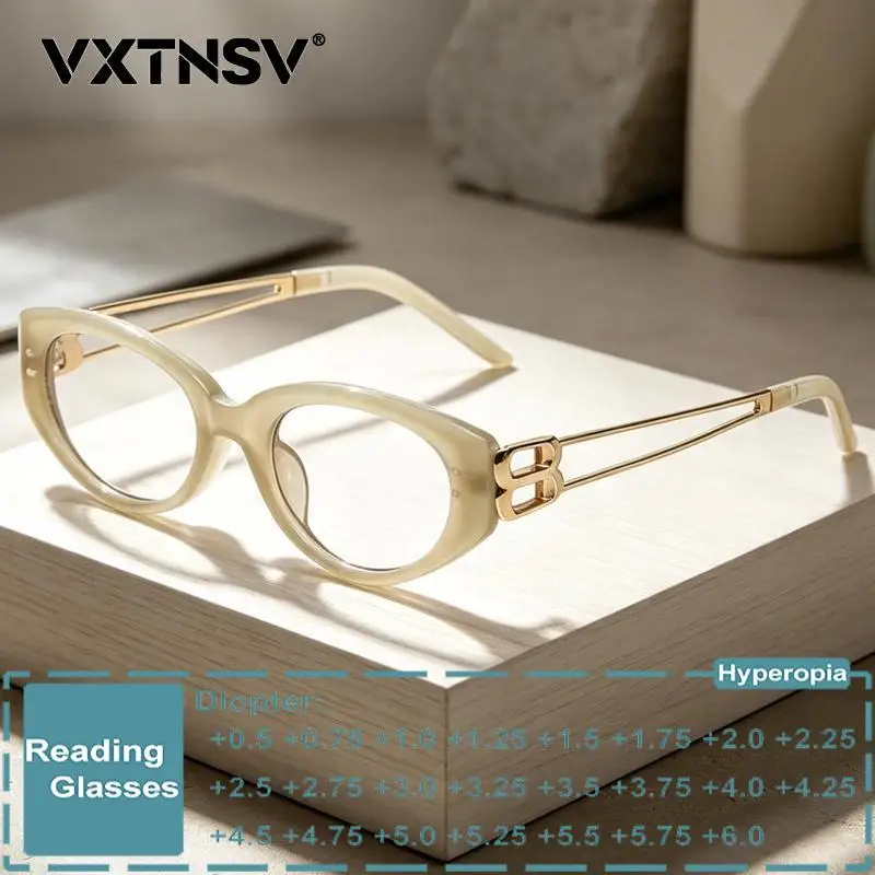 New Women Cat Eye Anti Blue Light Reading Glasses Luxury Design Single Focus Outdoor Sunshade Eyewear Customizable Prescription