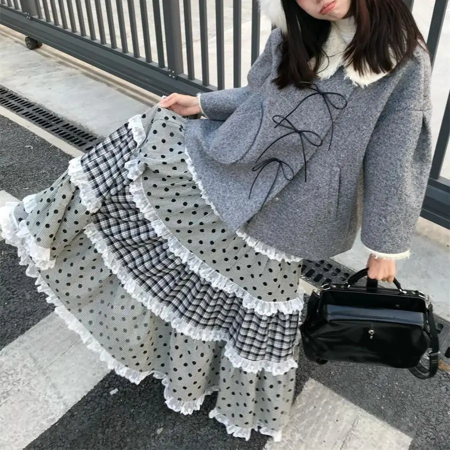 Korean Style Patchwork Юбка Jupe Faldas Mujer Moda Long Skirts Pleated Юбки Harajuku Faldas Largas Y2k Plaid Skirt