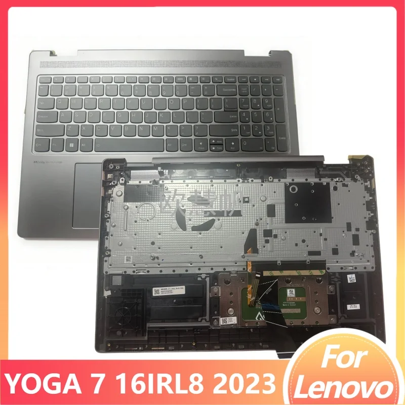 T New Repair Accessories for Lenovo YOGA 7 16IRL8 2023 Laptop Palmrest Upper Cover with US Backlit Keyboard Non Finger Grey