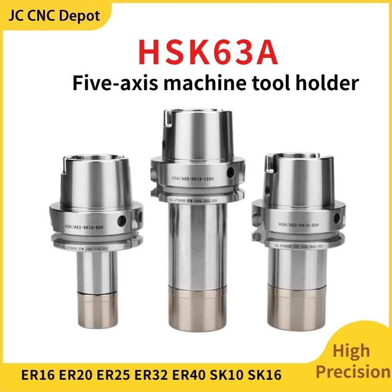 HSK63A CNC Tool Holder Set for 5-Axis Machining Center, High Precision ER16 ER20 ER25 ER32 ER40 SK10 SK16 Collet Chuck