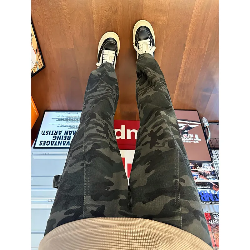 

Мужские джинсы-карго American Sle Fce с камуфляжным принтом, на флисовой подкладке, осенне-зимние, повседневные, в стиле High Street, модные, длинные брюки