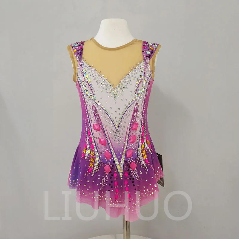 LIUHUO Rhythmic Gymnastics Leotards Cheerleading Dress Art Exam Skills Dress Pink Purple