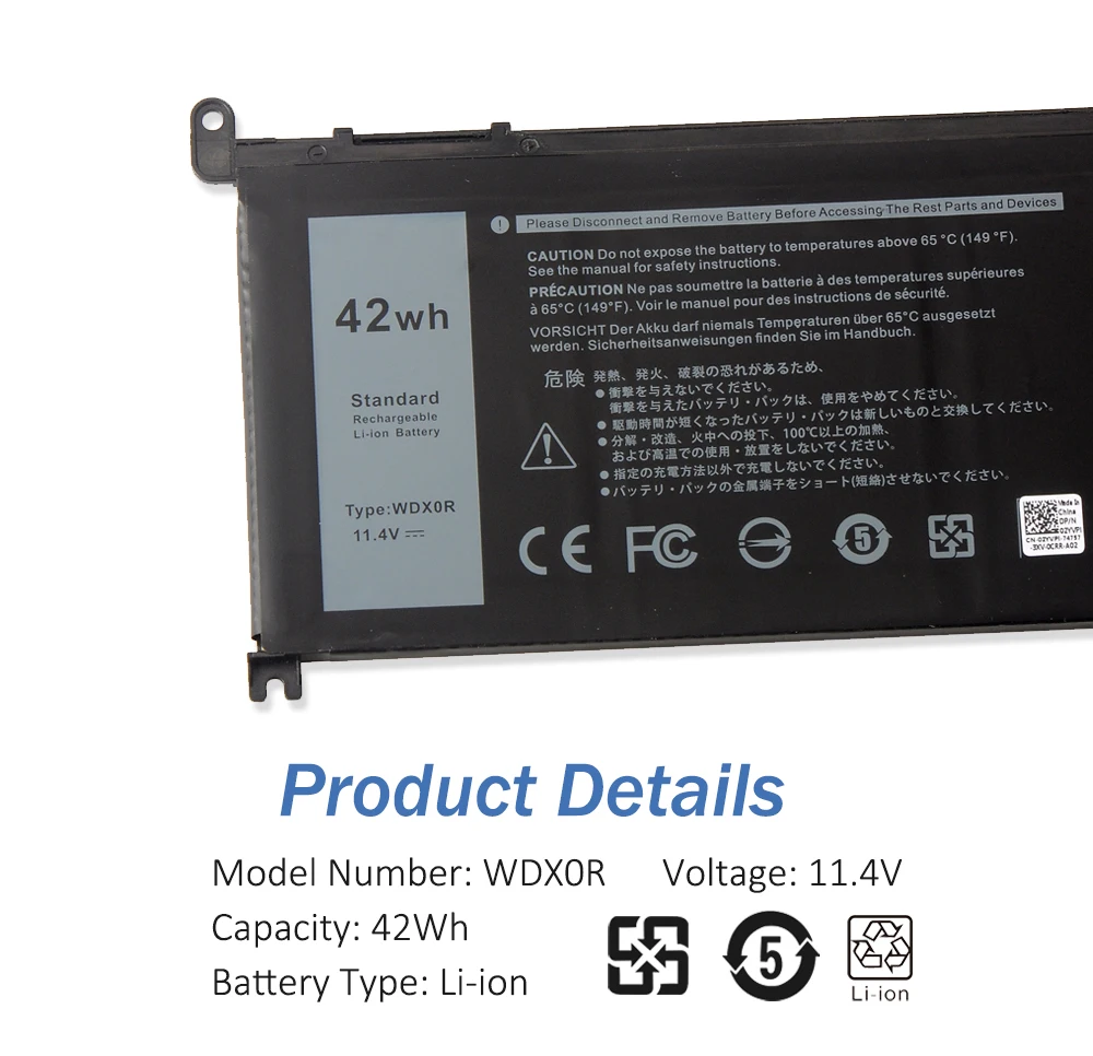 LUSONBAY WDXOR 42WH Battery For DELL Inspiron 13 5368 5378 14 7460 7472 15 7560 5538 5567 5568 P61F Vostro 14 5468 P61F WDX0R