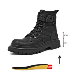 Buckle Men Height Boot Ankle Boots Elevator Height Increase Shoes Winter Autumn Men Leather Chelsea Boots With Metal Decoration