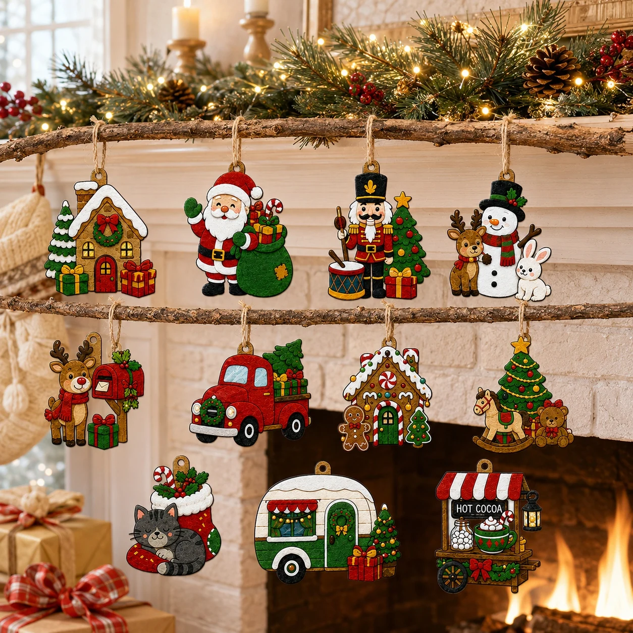 11 PCS 2D Flat Christmas Felt Ornaments, Christmas Hanging Felt Decor, DIY Holiday Decor for Home Halloween Party Accessories view 5