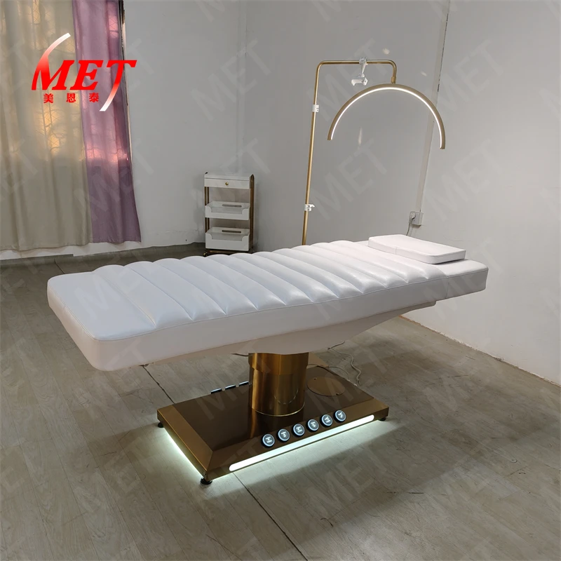 High Quality Modern Beauty Salon Beauty Bed Gold Stainless Steel Base Facial Massage Bed