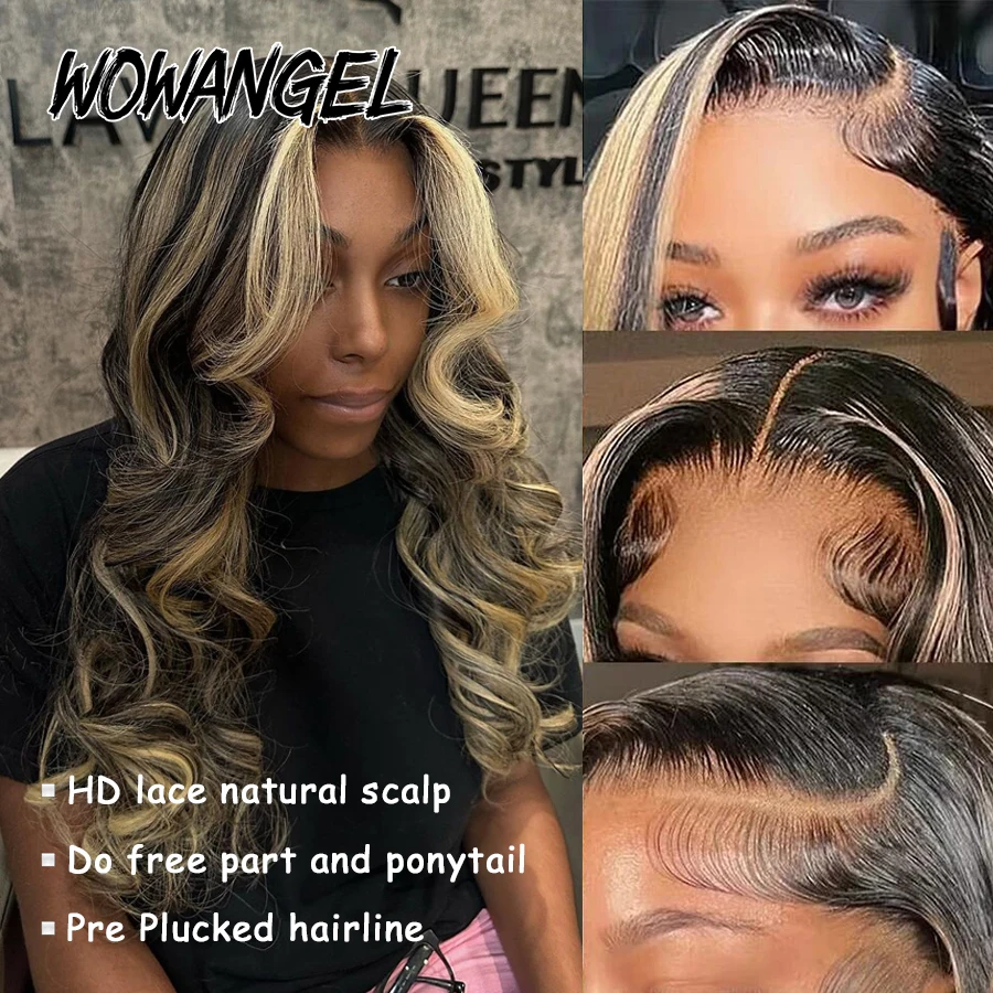 Wow Angel 1 b27 Ombre Highlight colorato 250% parrucche frontali in pizzo per capelli umani onda del corpo 13x6 HD parrucche Pre pizzicate anteriori in pizzo per donna